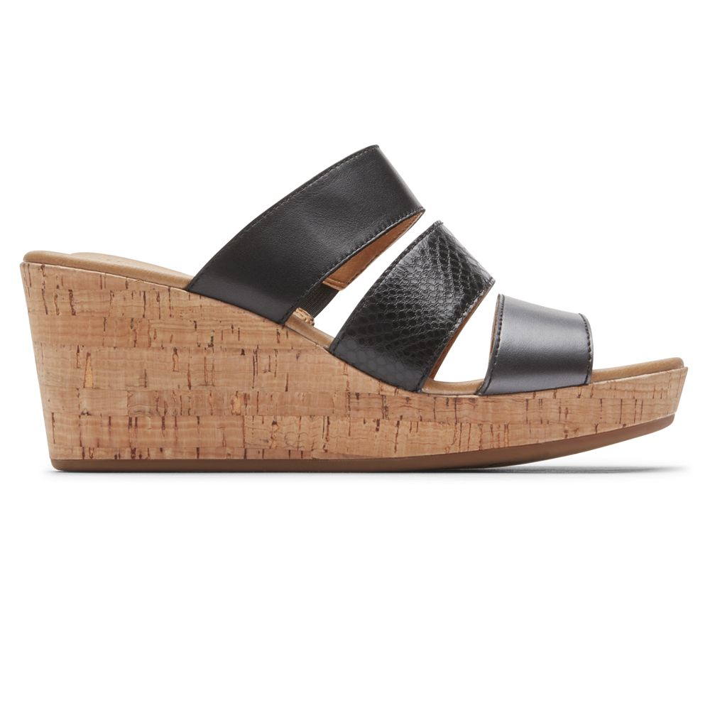 Rockport Canada Lyla Banded Wedges - Womens Slides Black (YAI072954)